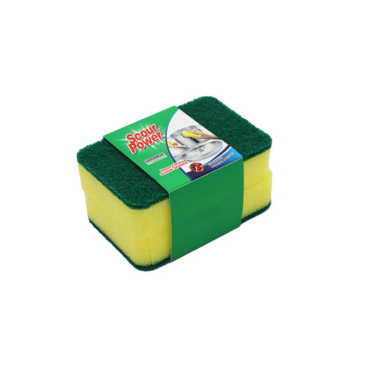 Sponge Scourer 2Pc 10X7Cm Green/Yellow Scour Power