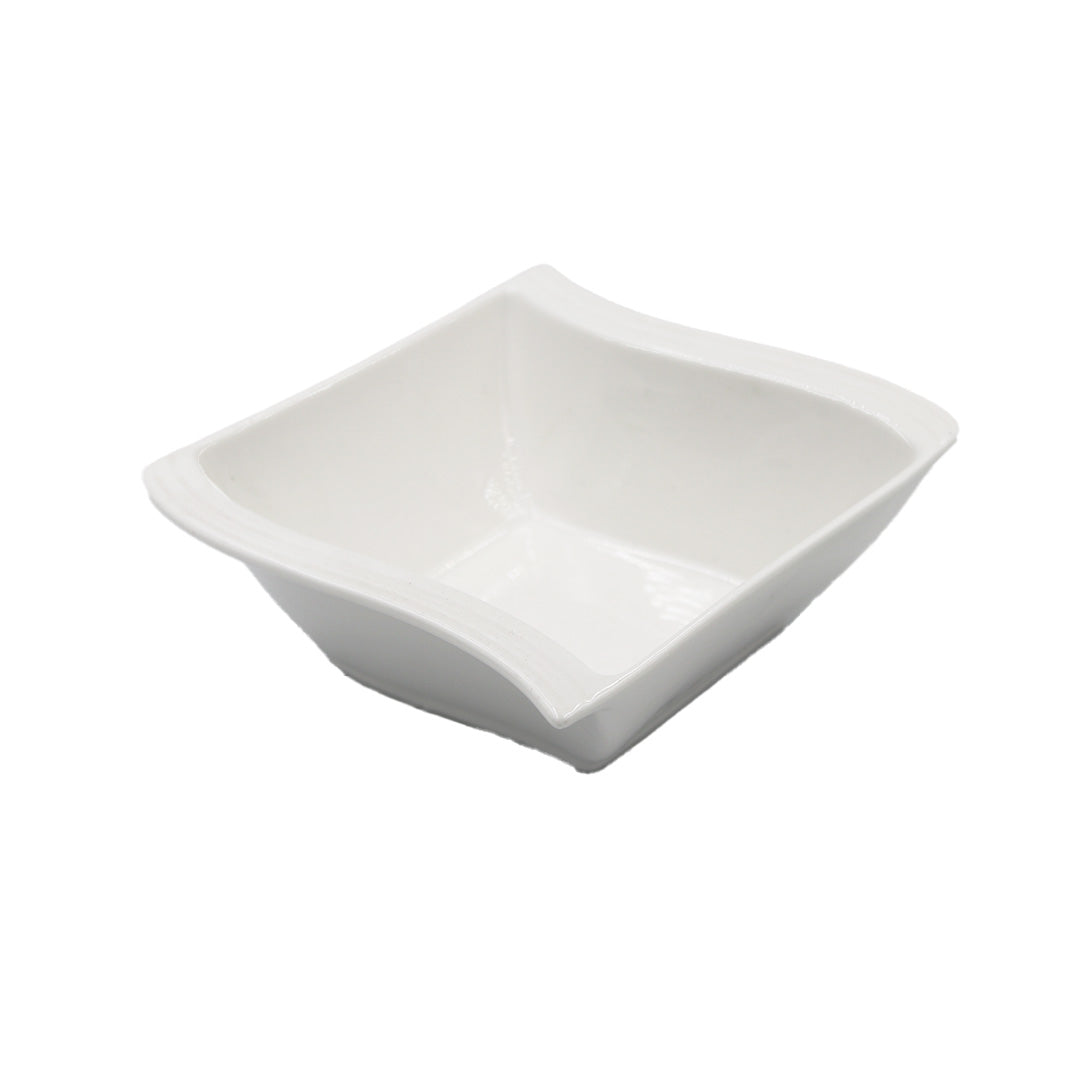 Bowl 14Cm Square  White Embossed  Wavy