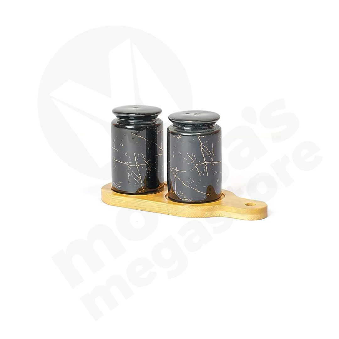 Salt & Pepper 2Pc Rnd/Sqr Bamboo Tray Marble Look