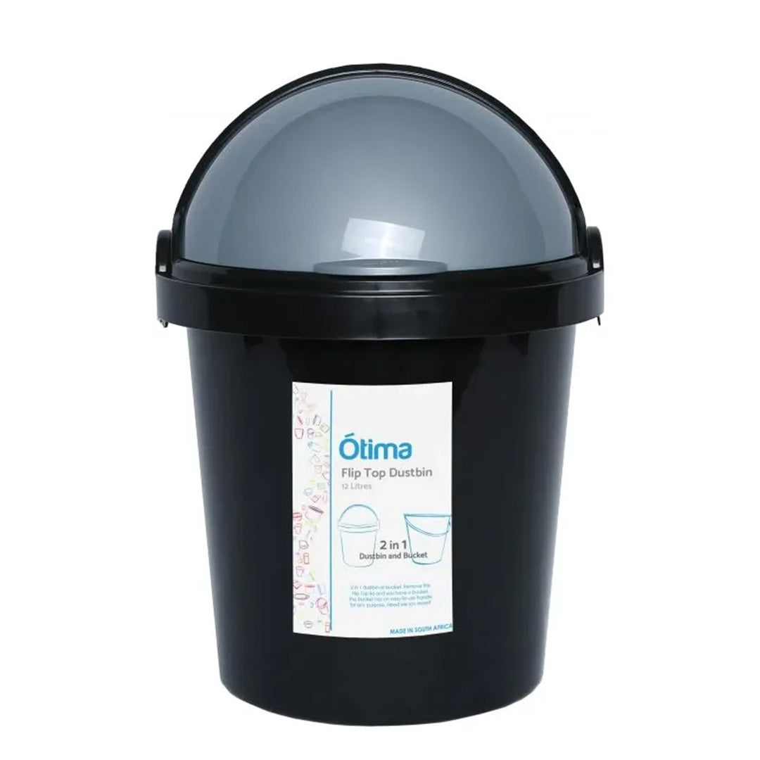 Dustbin 12L Black  Flip Top Lid Otima