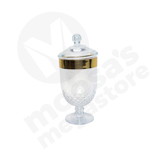 Candy Jar 18X13Cm Acrylic Gold Rim Embossed Footed