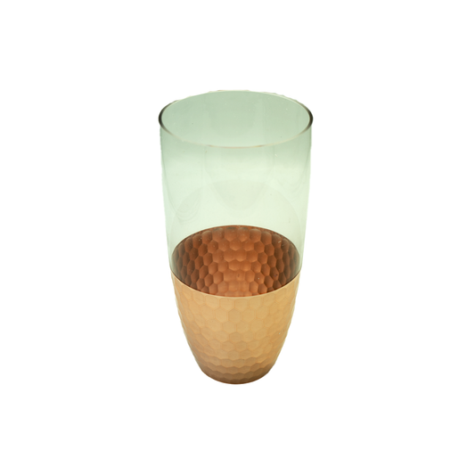 Vase Glass 21X10Cm Clear Rose Gold Base Green Dots