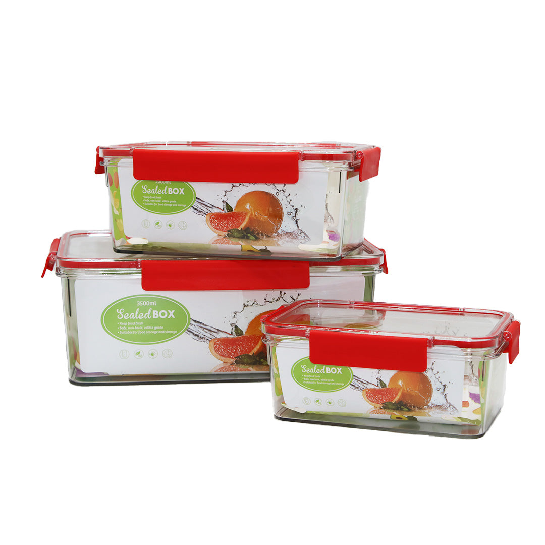 Container 3Pc 27X18X10Cm Clear Lock Lid