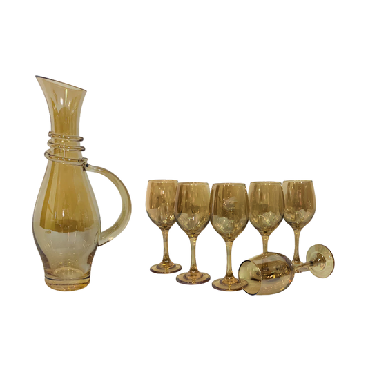 Tumbler 6Pc Wine With Jug Tinted Fancy