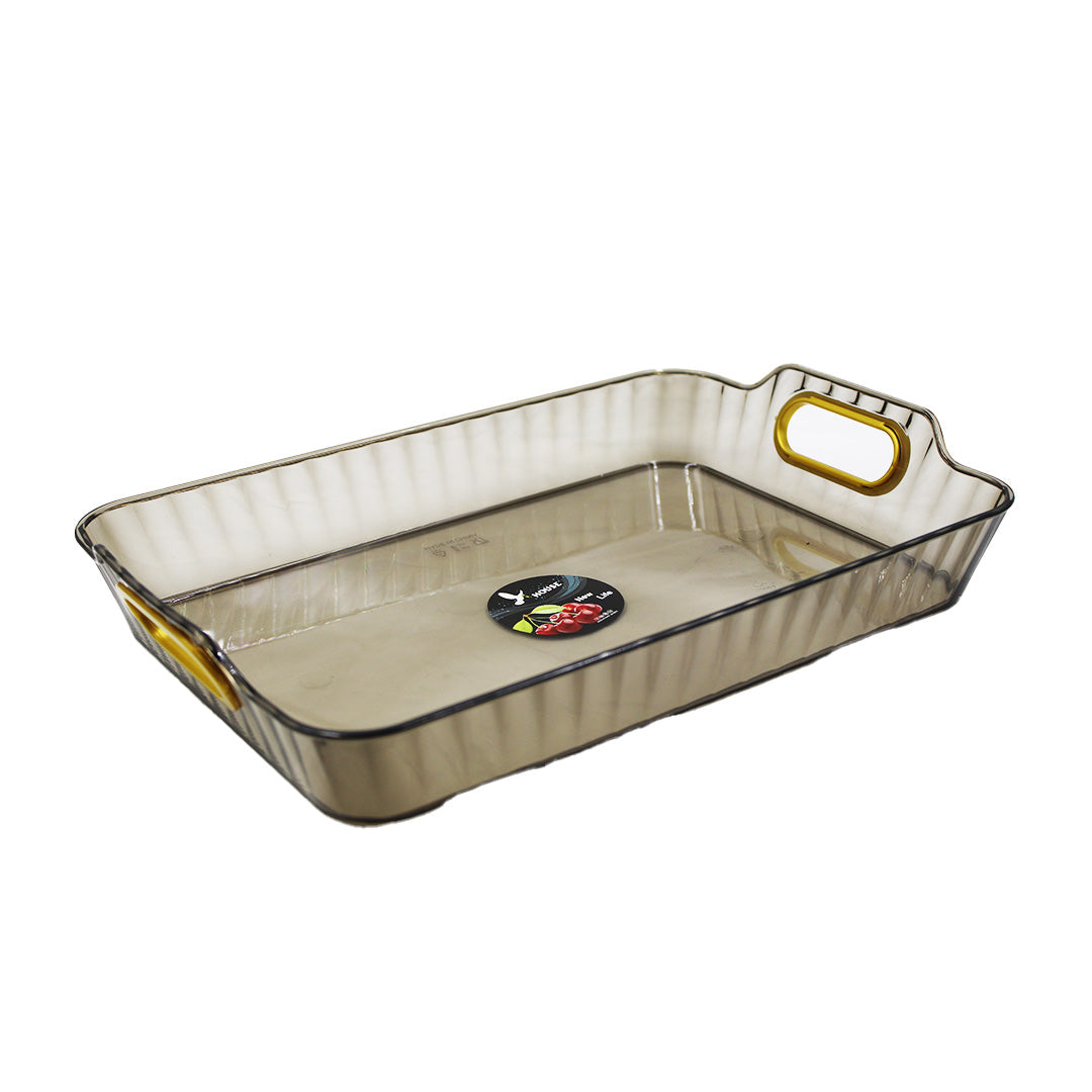 Tray 30X21Cm Tinted Embossed Plastic Gold Handle