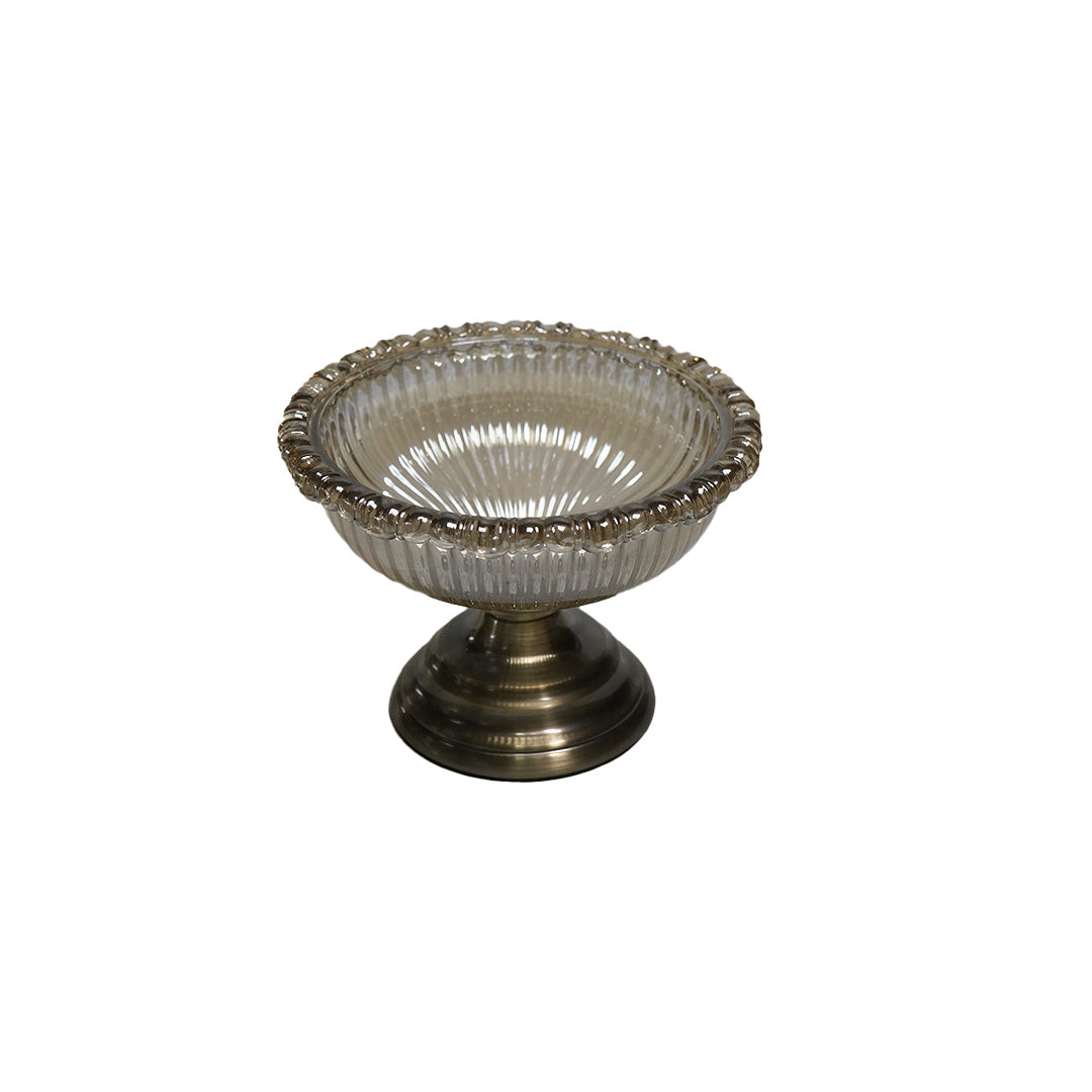 Fruit Bowl 14X19Cm Glass With Metal Footed Fancy