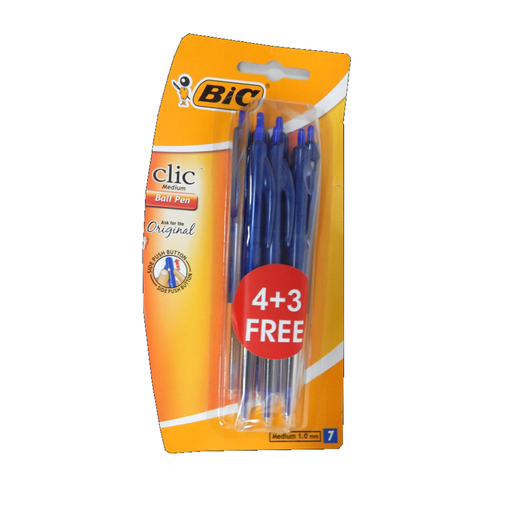 Bic Pen Clic Blue 7Pc Carded