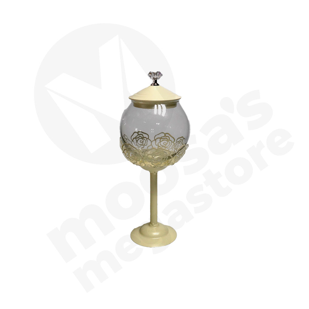 Candy Jar 24.5X8.5Cm Bubble With Stem Metal/Glass