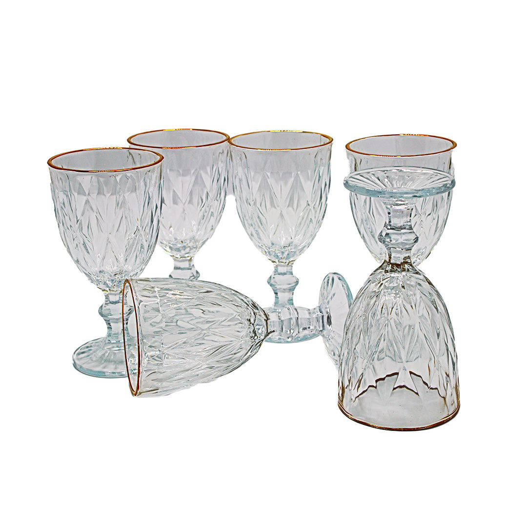 Tumbler 6Pc Wine 310Ml Embossed Gold Rim Jx-090Lx