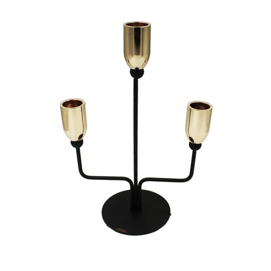 Candle Holder 24X9Cm Black/Gold 3Candle