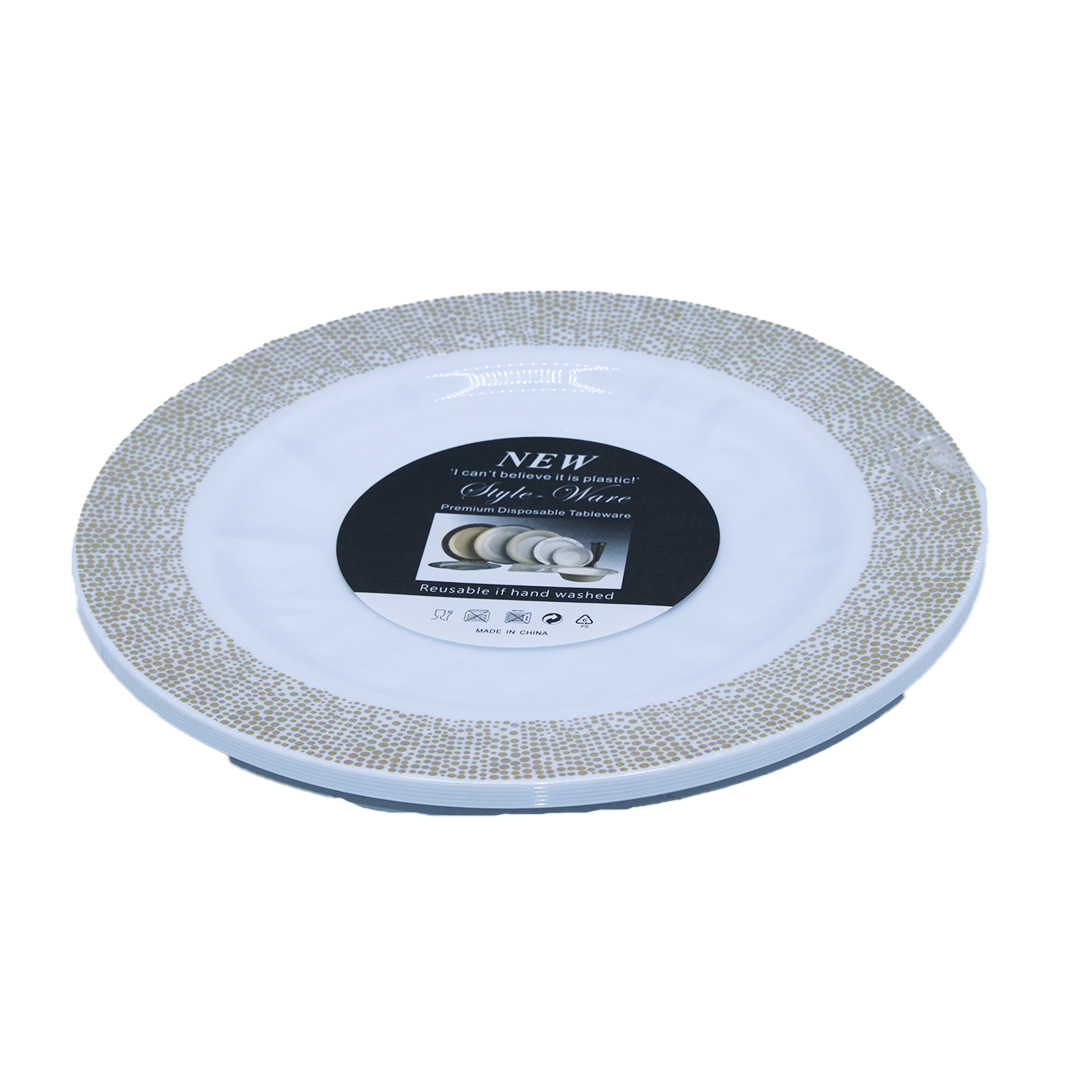 Plate 6Pc 26Cm Round White/Silver Border