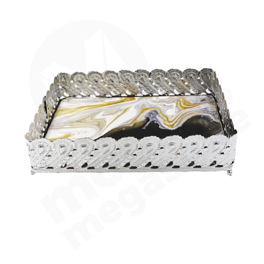 Tray 25X21Cm Rectangle  Metal Silver