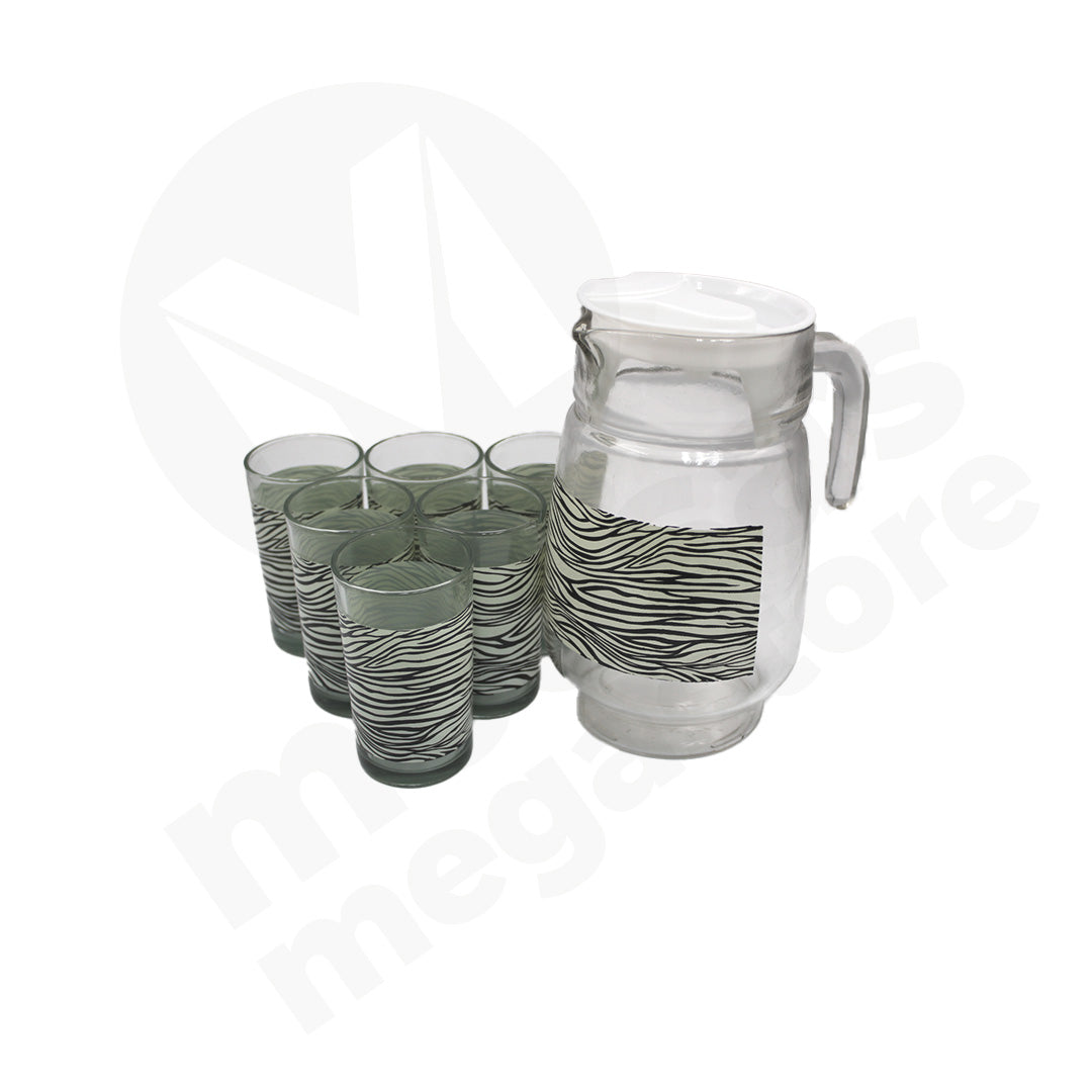 Water Set 7Pc Glass Zebra Print