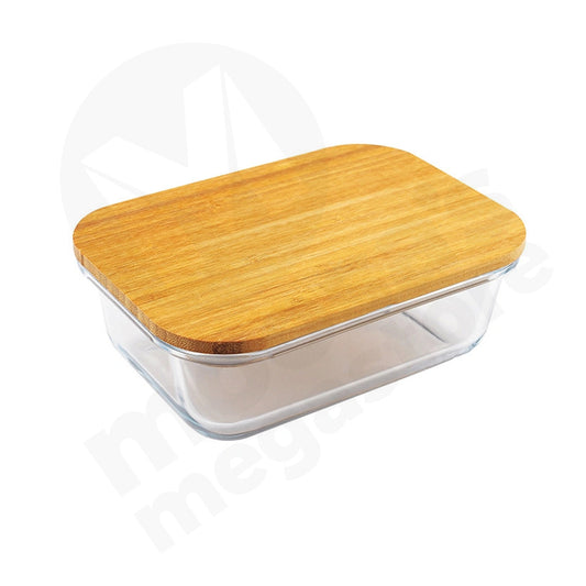 Container 15X10X4.5Cm Rectangle 370Ml Wooden Lid