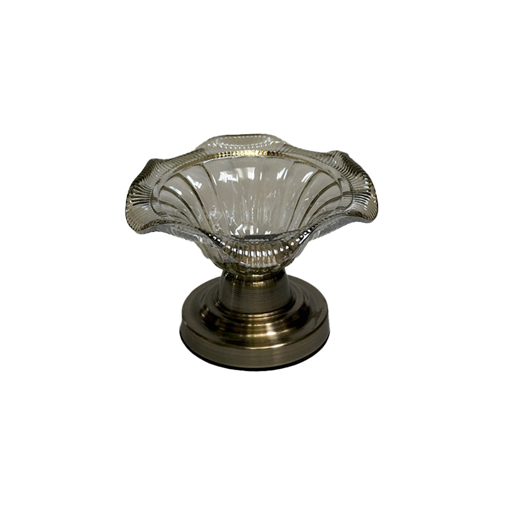 Candy Bowl 15Cm Glass Tinted Metal Stand No Lid