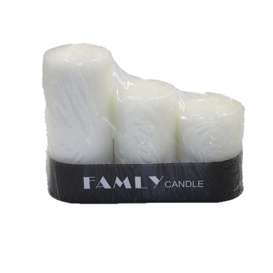 Candle 3Pc White Assorted Family