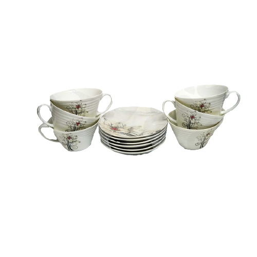 Cup & Saucer 12Pc White  English  Rose