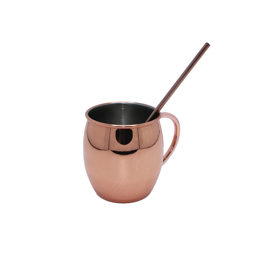 Mug 10X8.5Cm S/S Rose Gold With Metal Straw