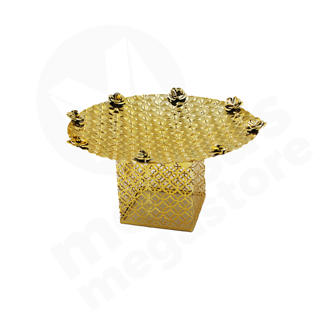 Plate 25Cm Metal Gold With Square Gold Base