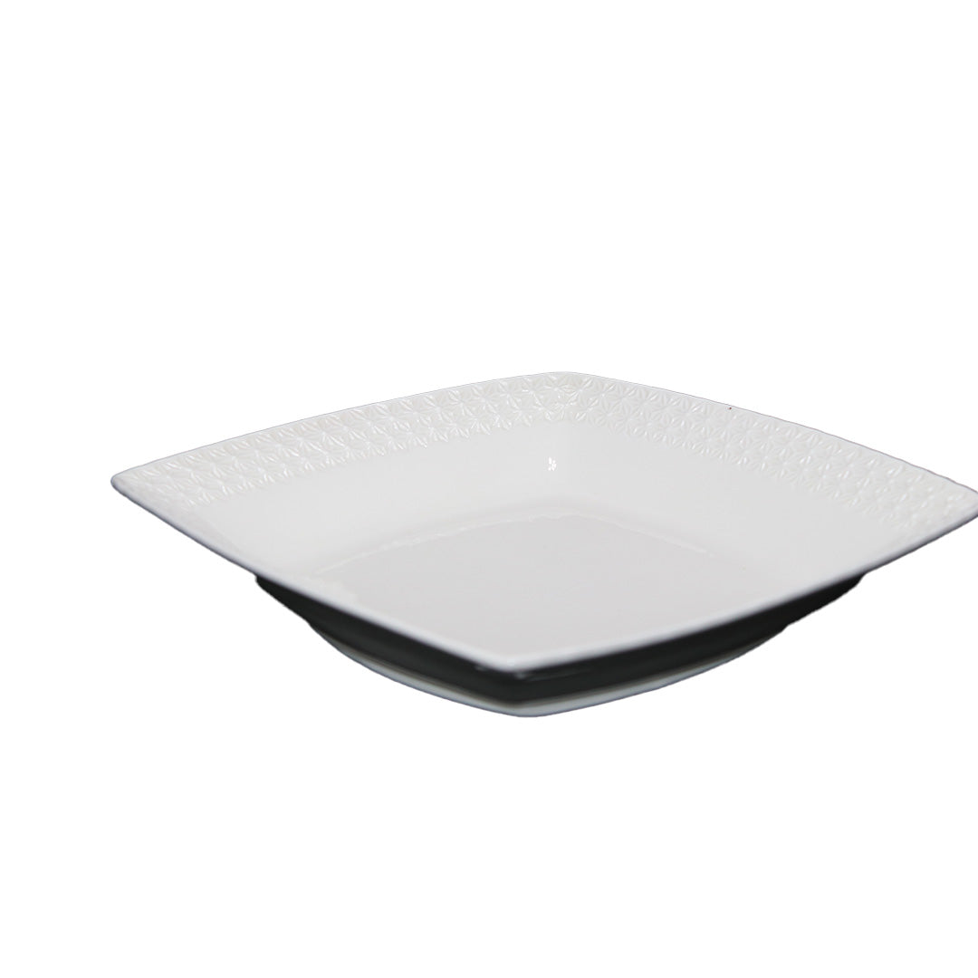 Soup Bowl 23Cm Square Wht Embossed Flower Design
