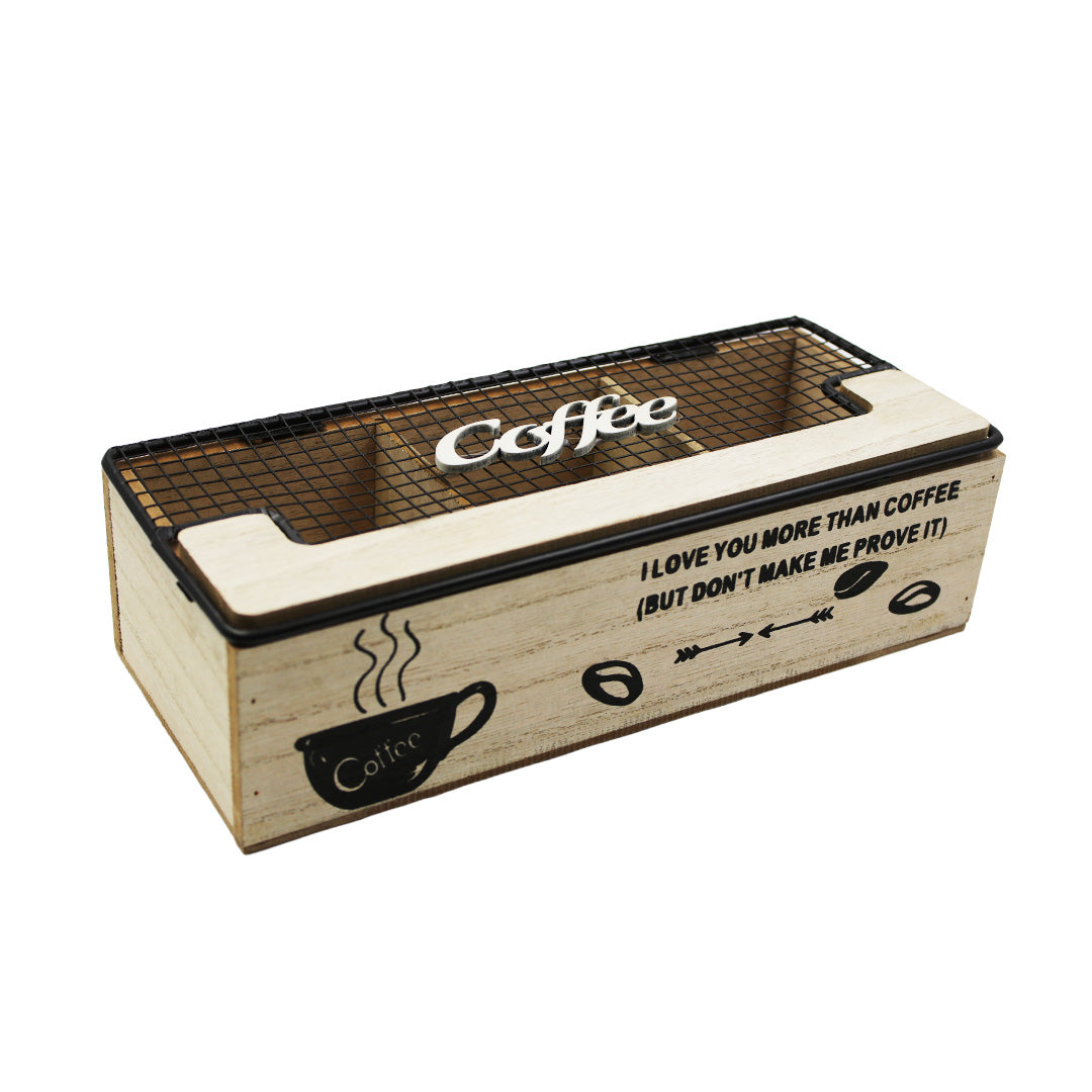 Tea Box 24X10X7Cm 3Division Wooden/Mesh