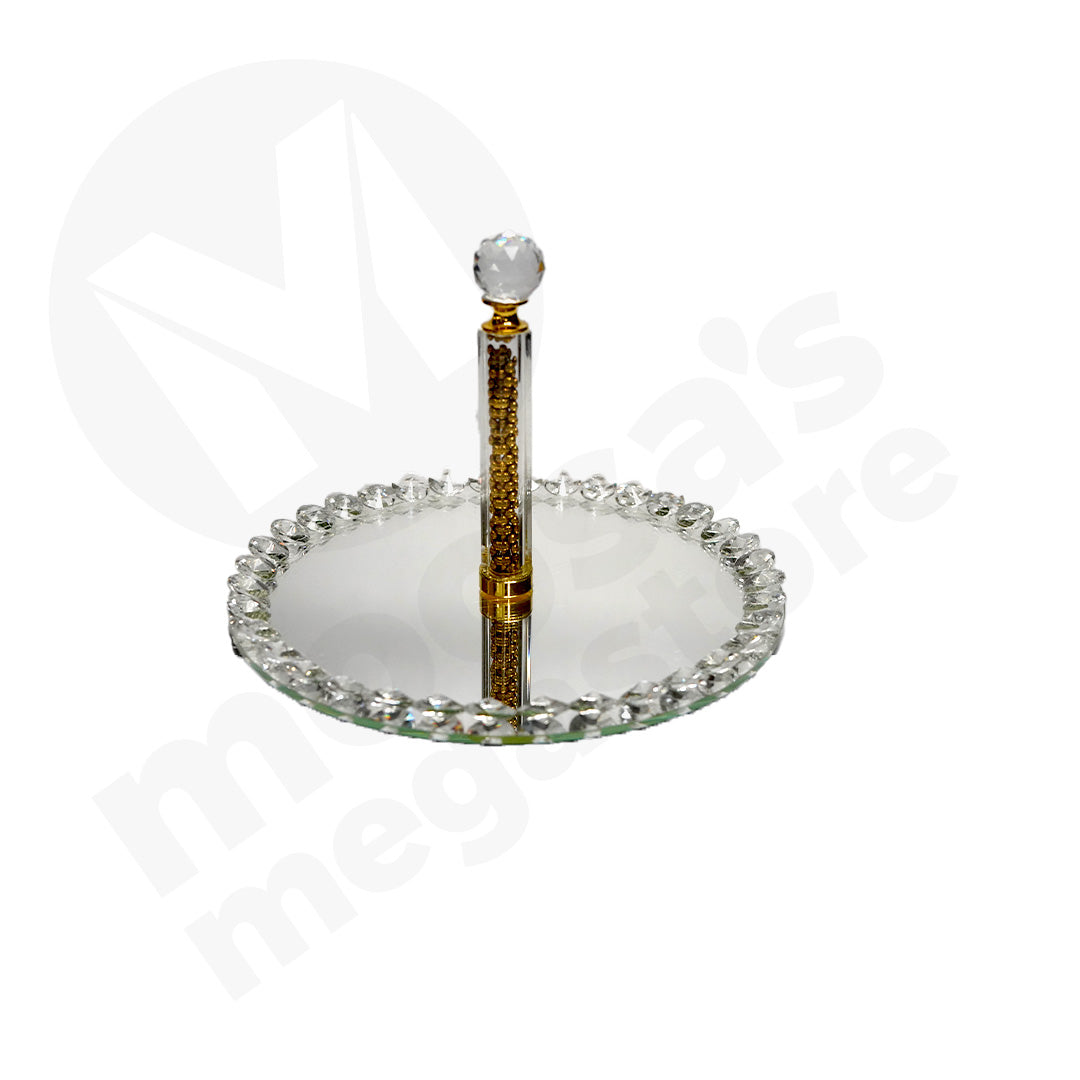 Centre Piece Mirror 25X13Cm Round W/Stand Crystal