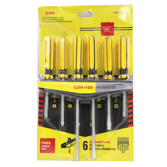 Screw Driver Set 6Pc Yellow With Rack Cxh