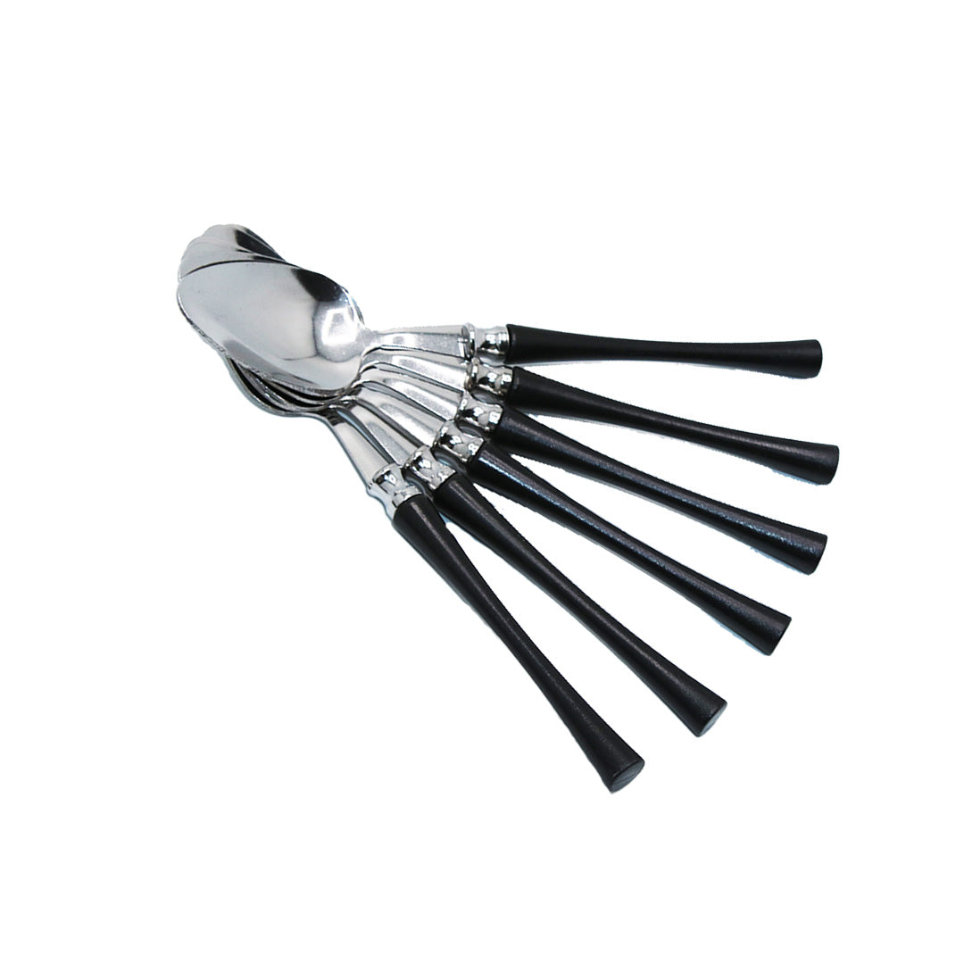 Tea Spoon 6Pc Black/White Plastic Handle Jiale