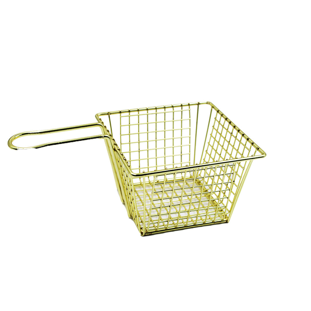 Fryer Basket 13X13Cm Square Gold With Handle