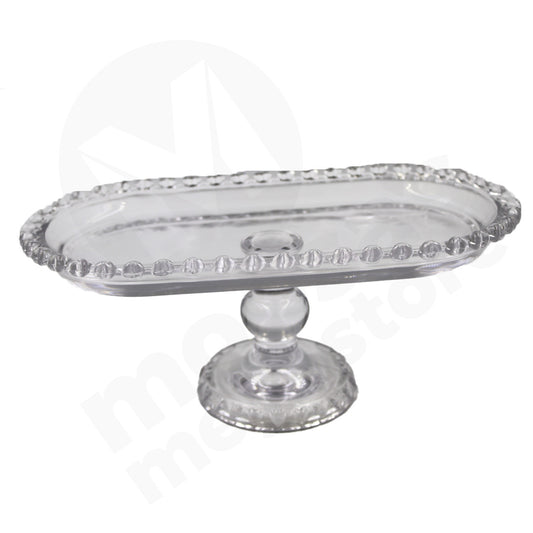 Cake Plate 25X13X10Cm Oval Clear Footed Embos Edge