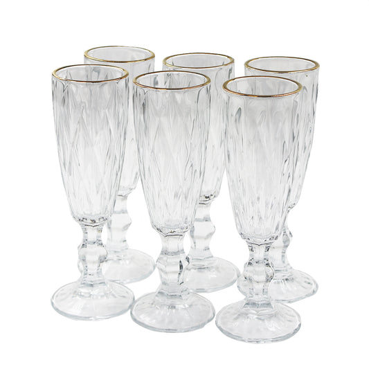 Tumbler 6Pc Champagne 26X6Cm Clear Embossed Gold Rim