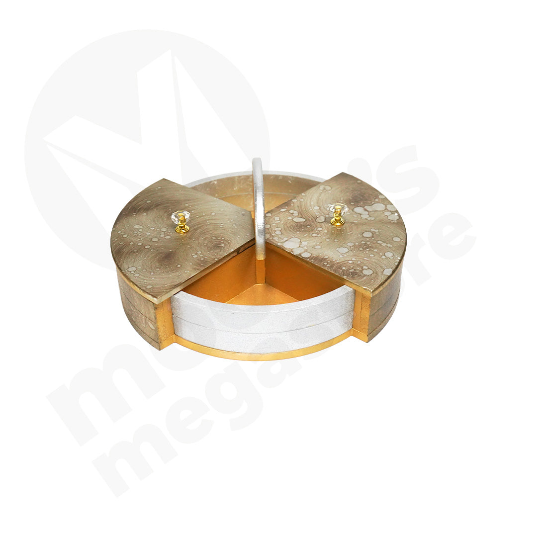 Serving Box 4Division 26X6Cm Wooden With 2 Lids