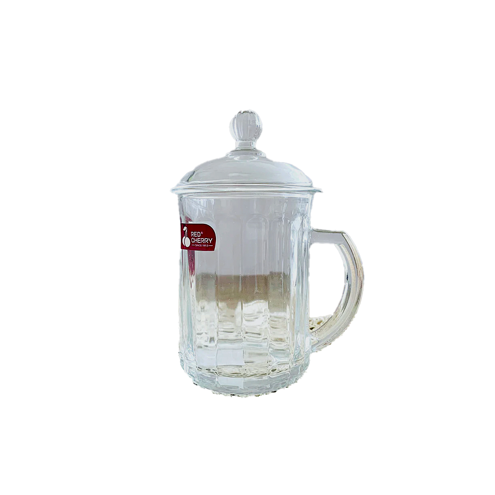 Mug 350Ml With Lid Glass Red Cherry