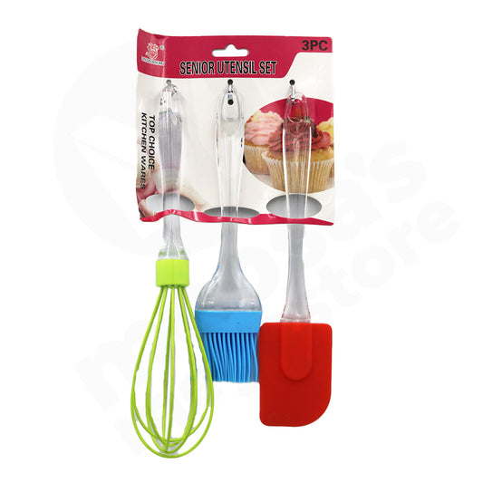 Whisk+Pastry Brush+Spatula 3Pc Clear Handle