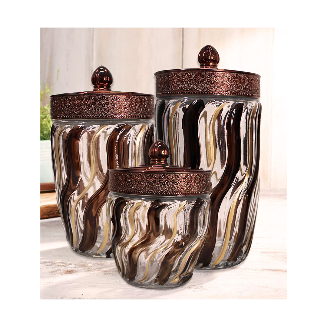 Cannister Set 3Pc Wave Design Royal