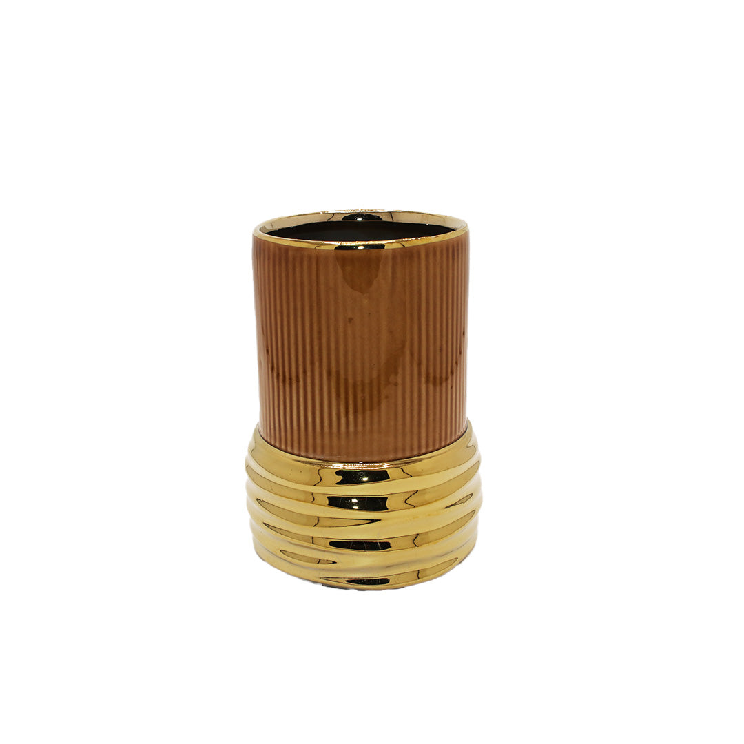 Vase Porc 17X10Cm Gold/Brown Fancy