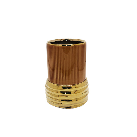 Vase Porc 17X10Cm Gold/Brown Fancy