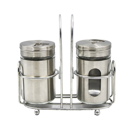 Salt & Pepper Lrg Glass Stainless Steel With Stand