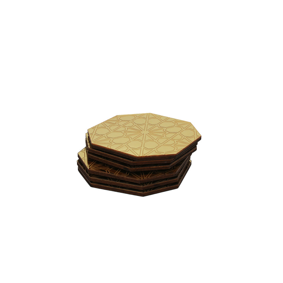 Coasters 6Pc 10Cm Hexagon Wooden Fancy