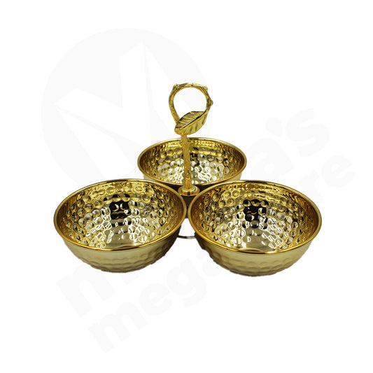 Bowl 3Pc 25X25Cm Mtl Gold With Handle