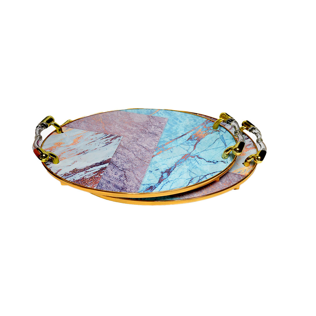 Tray Set 2Pc 43/40Cm Oval Footed 2Handle