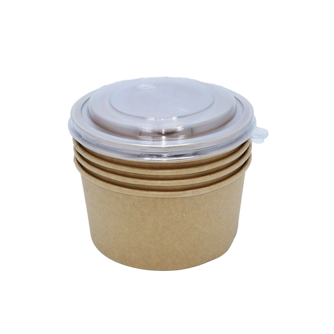 Paper Bowl 5Pc 1L With Lid 15X7Cm Round