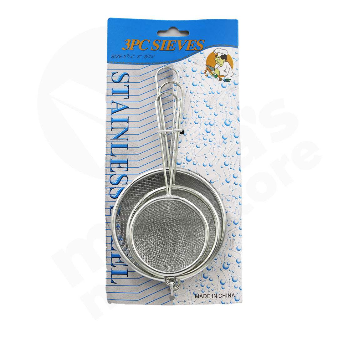 Strainer 3Pc 6/7/9Cm Assorted Metal Carded