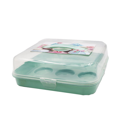 Cup Cake Carrier 9Pc Plastic With Lid 24Cm Square