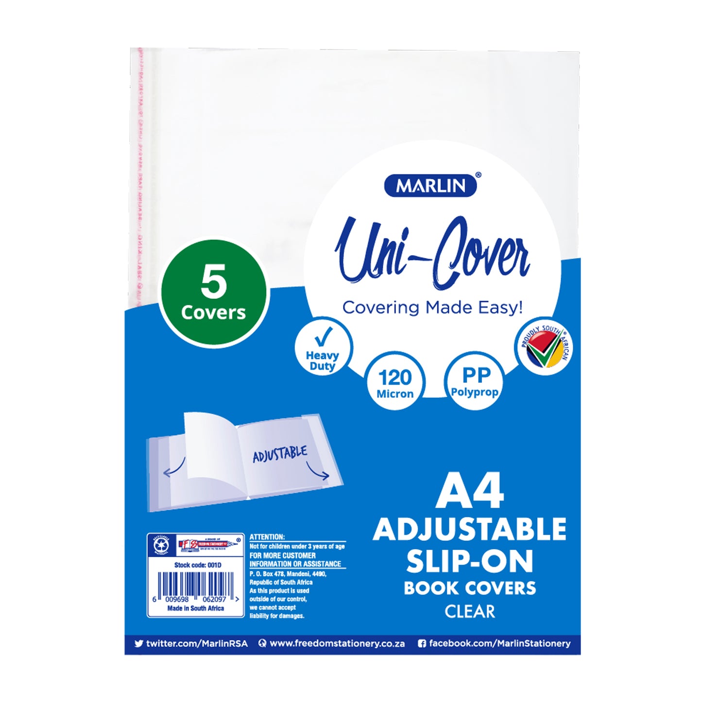 Marlin Book Cover A4 5Pc Heavy Duty Slip On