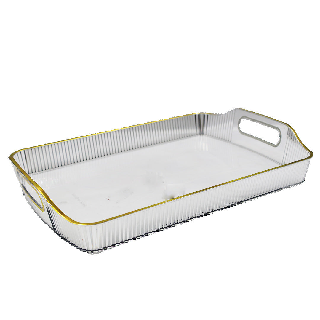 Tray 35X26Cm Tinted Embossed Plastic Gold Handle