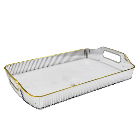 Tray 35X26Cm Tinted Embossed  Plastic Gold Handle