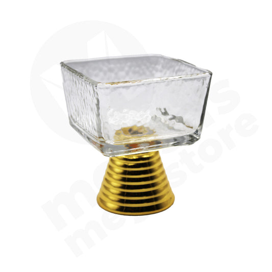 Dessert Bowl 9X10Cm Squar Clr Emb Dotted Gold Base