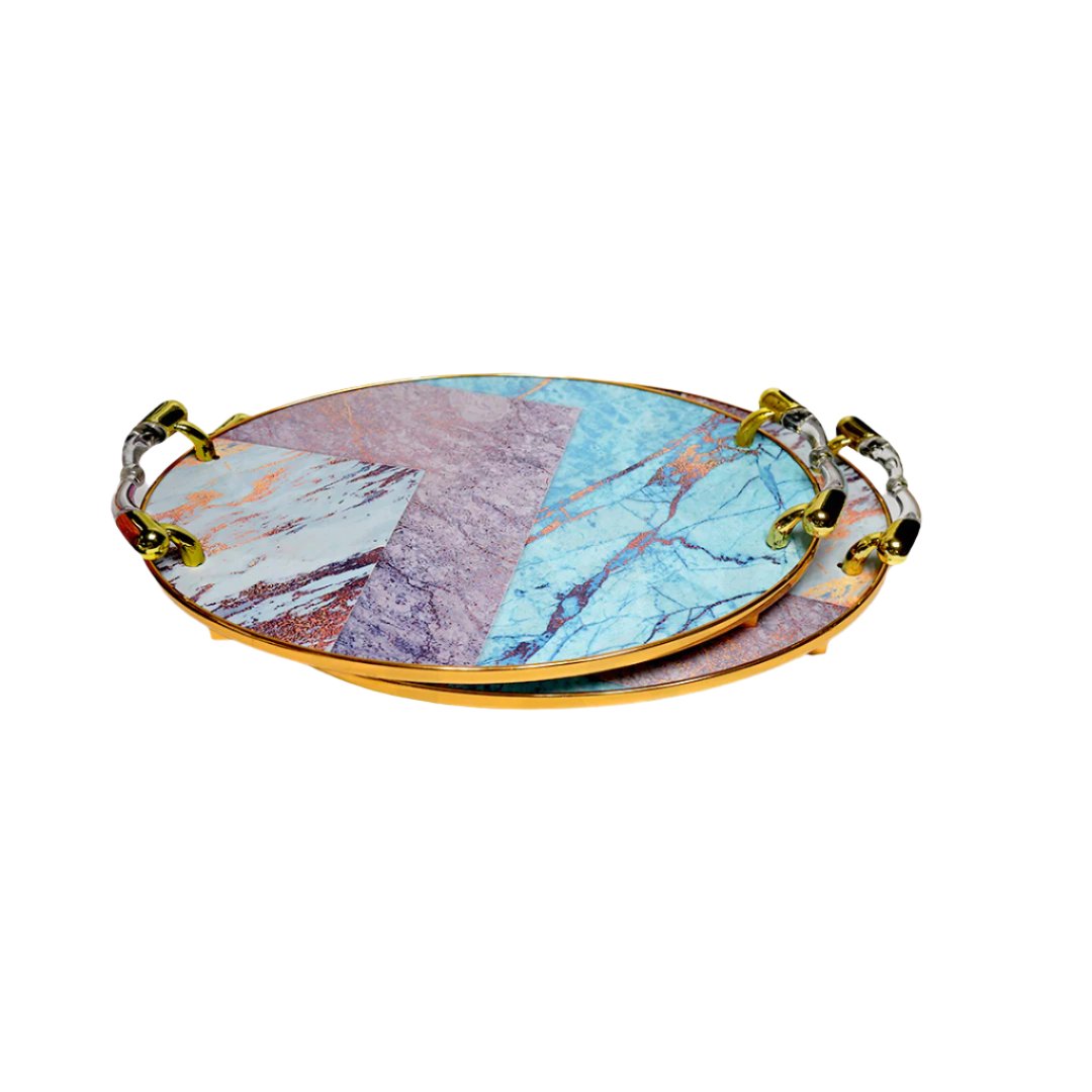 Tray Set 2Pc 43/40Cm Oval Footed 2Handle