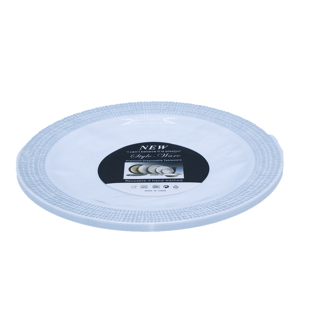 Plate 6Pc 26Cm Round White/Silver Border